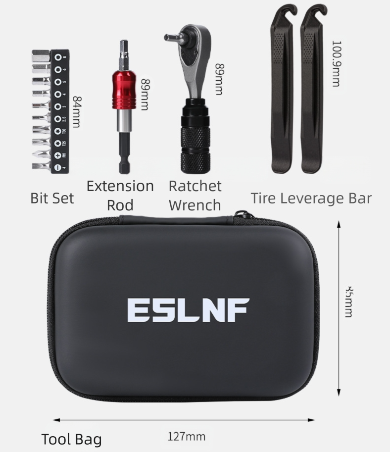 Compact Bicycle Ratchet Tool Kit With Tire Patch & Titanium Mini Pump