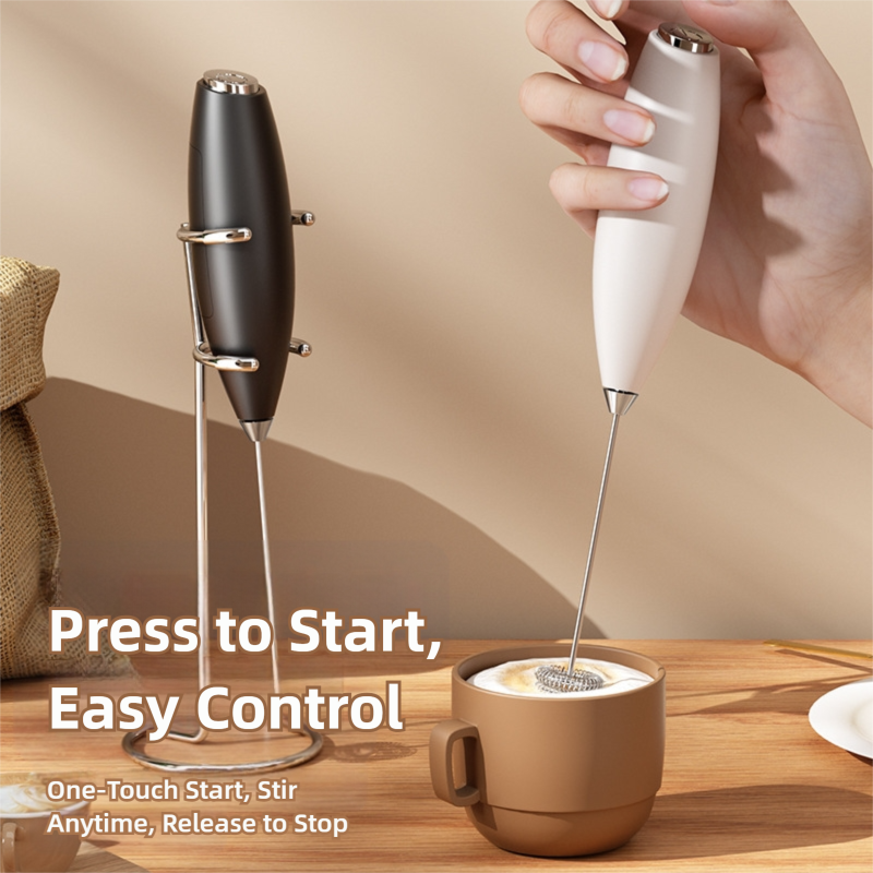 Black Battery-Powered Frother and Whisk with Stand