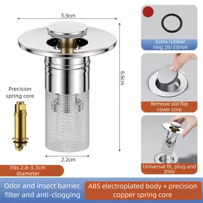 2-Pack Pop-Up Sink Stopper with Hair Catcher – Small (28-33mm) Drain Filter,Basin Drain Filter Upgrade