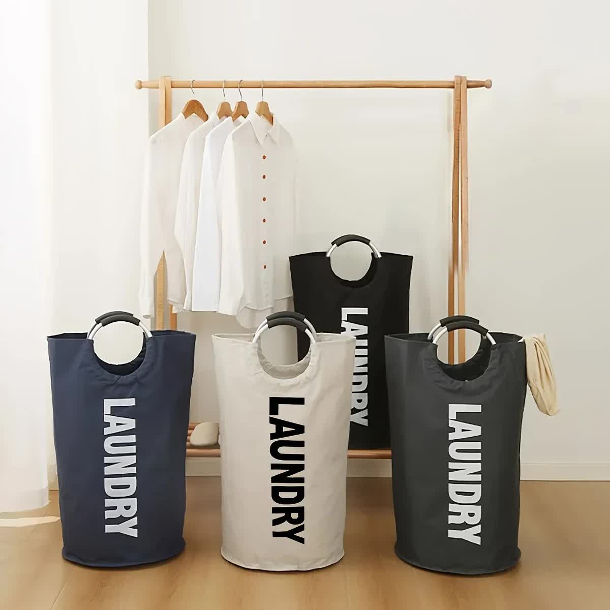 Blue Oxford Fabric Large-capacity Foldable Dirty Clothes Basket (38×72CM) - With Waterproof Coating & Aluminum Carry Handles For Laundry Room Dorm