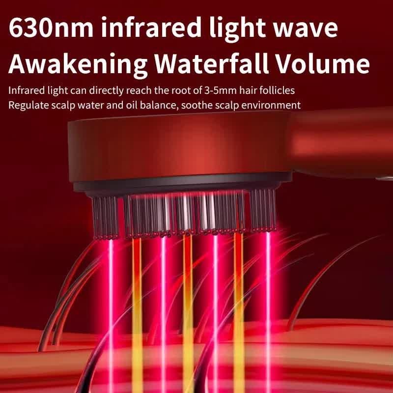 Red Luxury Red-Light Therapy Electric Scalp Massager Comb with Liquid Applicator - 3 Modes Vibration for Hair Growth & Relaxation