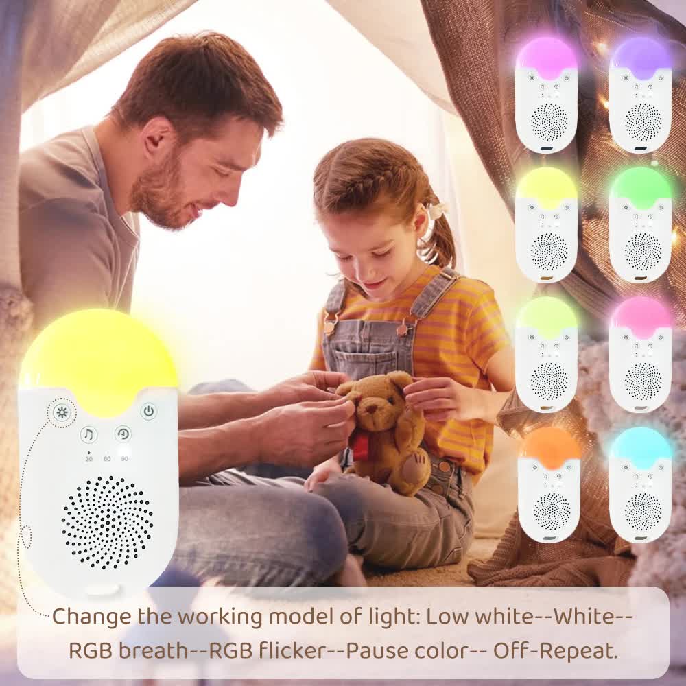 Portable Ba Sleep White Noise Machine(12.5*7*3.5 CM) With Soothing Sounds, RGB Night Light & Auto Timer - USB-C Rechargeable