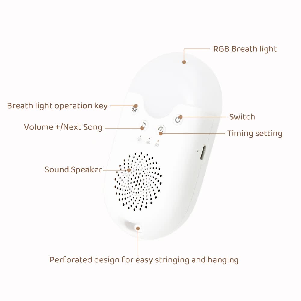 Portable Ba Sleep White Noise Machine(12.5*7*3.5 CM) With Soothing Sounds, RGB Night Light & Auto Timer - USB-C Rechargeable