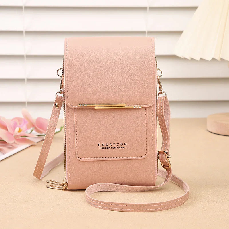 Red Women's Cute Mini PU Leather Crossbody Phone Bag (19x12x4cm) - Touch Screen Window, Vertical Style