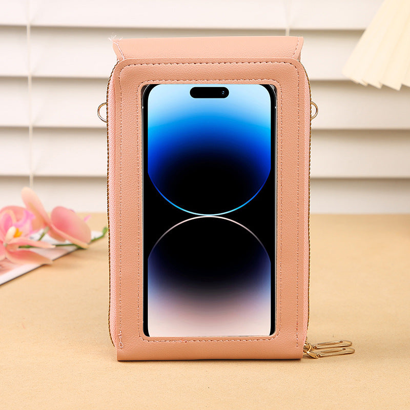 Dark Pink Women's Cute Mini PU Leather Crossbody Phone Bag (19x12x4cm) - Touch Screen Window, Vertical Style