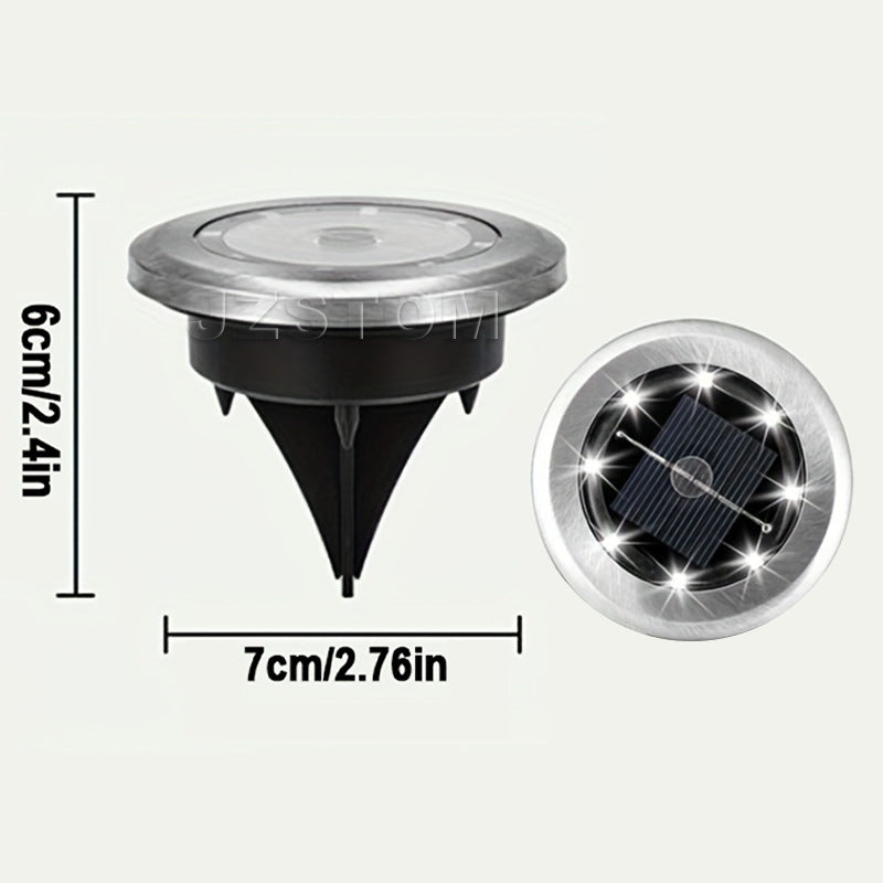 4-Pack Solar LED In-Ground White Light Set (Single 7.1x7.1x6.1cm) - Stainless Steel Waterproof Outdoor Garden Pathway and Landscape Spike Lamp