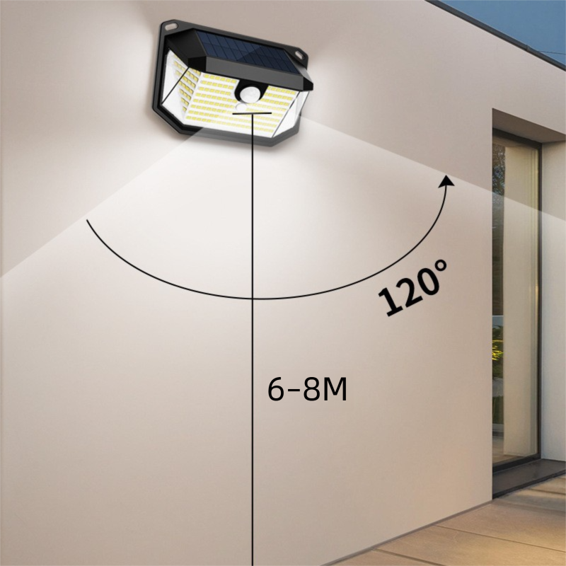 2-Pack Solar Motion Sensor Wall Light(178-Bead LED) -  3 Lighting Modes, IP64 Waterproof, Three-Sided Wide-Angle Lighting for Outdoor Security and Garden Lighting