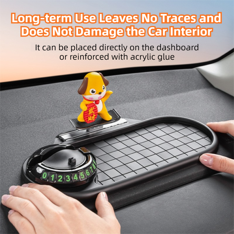 3-in-1 Cute duck Car Dashboard PVC Anti-Slip Mat - 360° Phone Holder & Magnetic Parking Plate, Washable, Non-Marking Grip