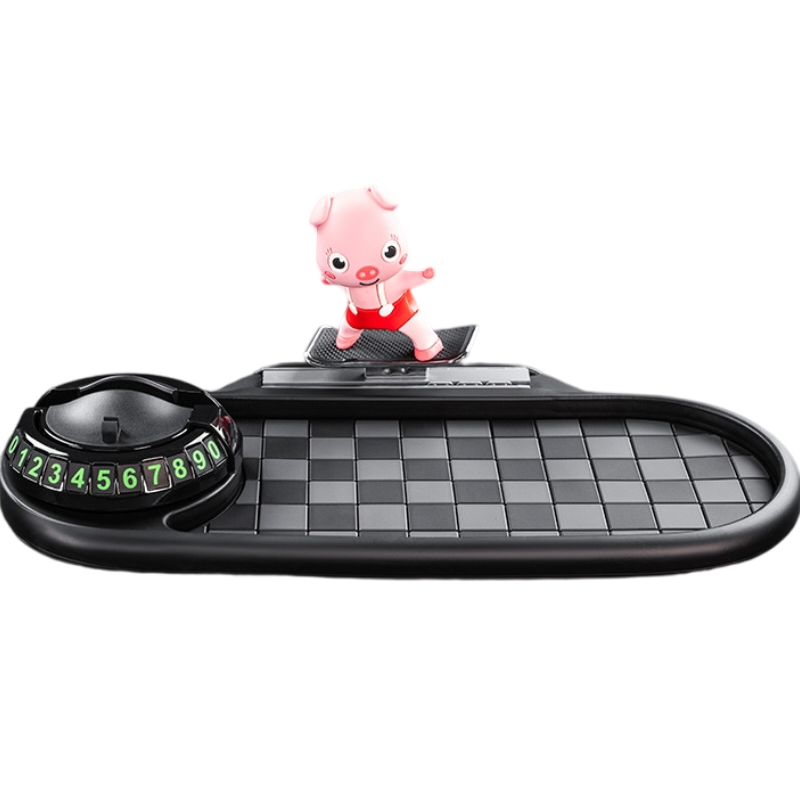 3-in-1 Cute pig Car Dashboard PVC Anti-Slip Mat - 360° Phone Holder & Magnetic Parking Plate, Washable, Non-Marking Grip