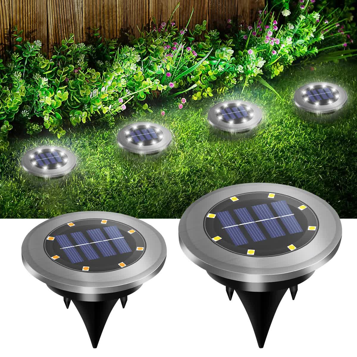 4-Pack New Solar LED In-Ground White Lights (Single 8.3x8.3x10 cm) - Stainless Steel & ABS Waterproof Outdoor Garden Pathway and Landscape Spike Lamp