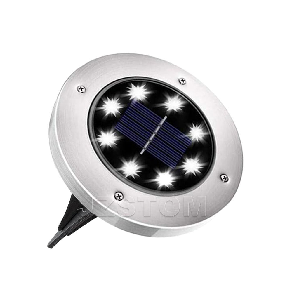 4-Pack Classic Large 8 LED Solar In-Ground White Light Set (12  x 12  x 13 cm) - Stainless Steel Waterproof Garden Spike Lamps for Lawn & Pathway