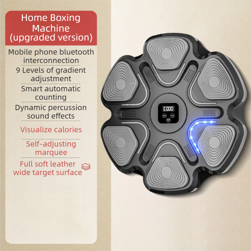 Black 6-Target Sensor Smart Bluetooth Music Boxing Training Machine - Punch Counter, USB Rechargeable, Drill-Free Wall Punch Pad for Boxing Sport Agility Reaction