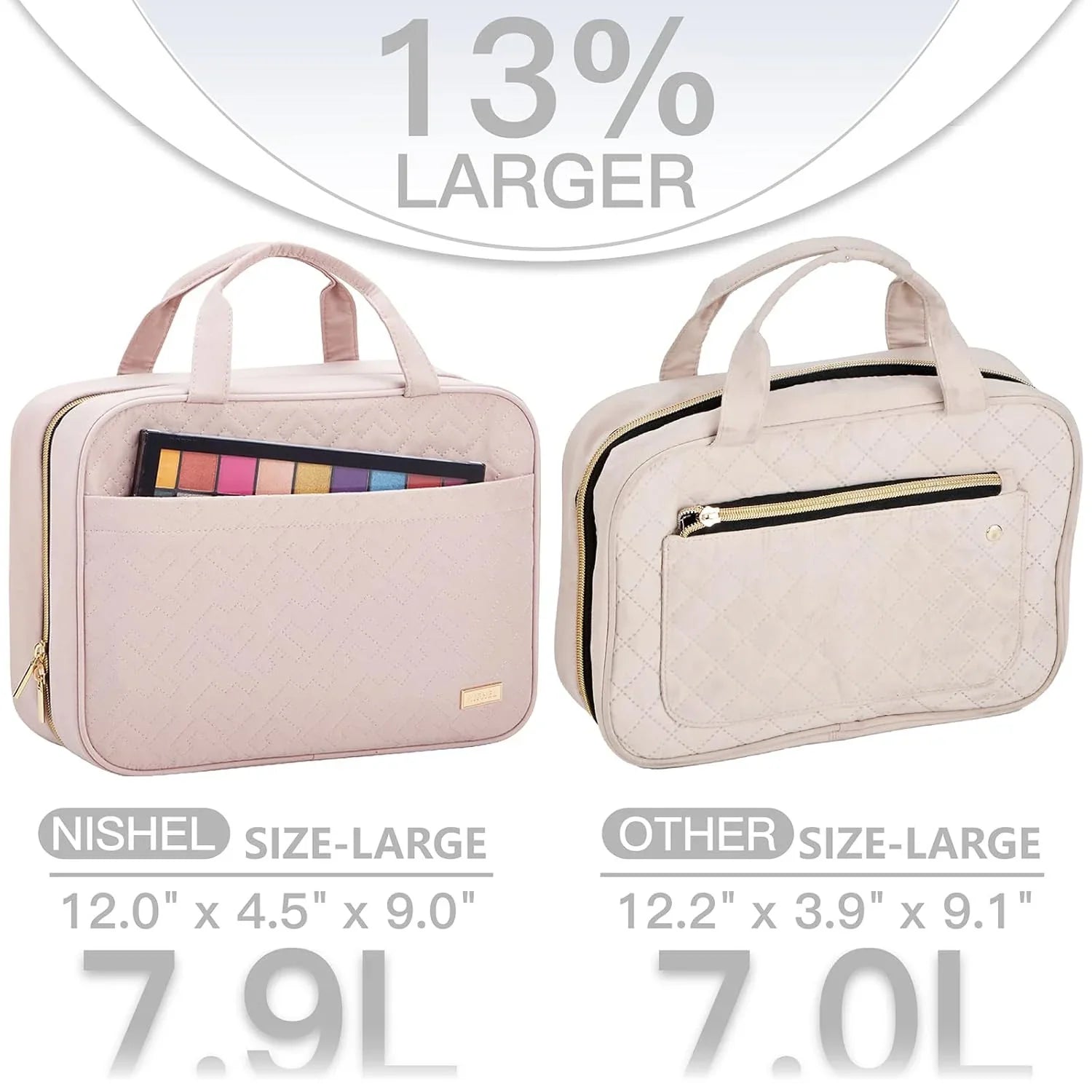 Black Large Capacity Hanging Toiletry Bag for Women(30.5 x 22.5 x 12 cm) - Checked Pattern Waterproof Cosmetic Organizer, Dry/Wet Separation & Multi-Compartment