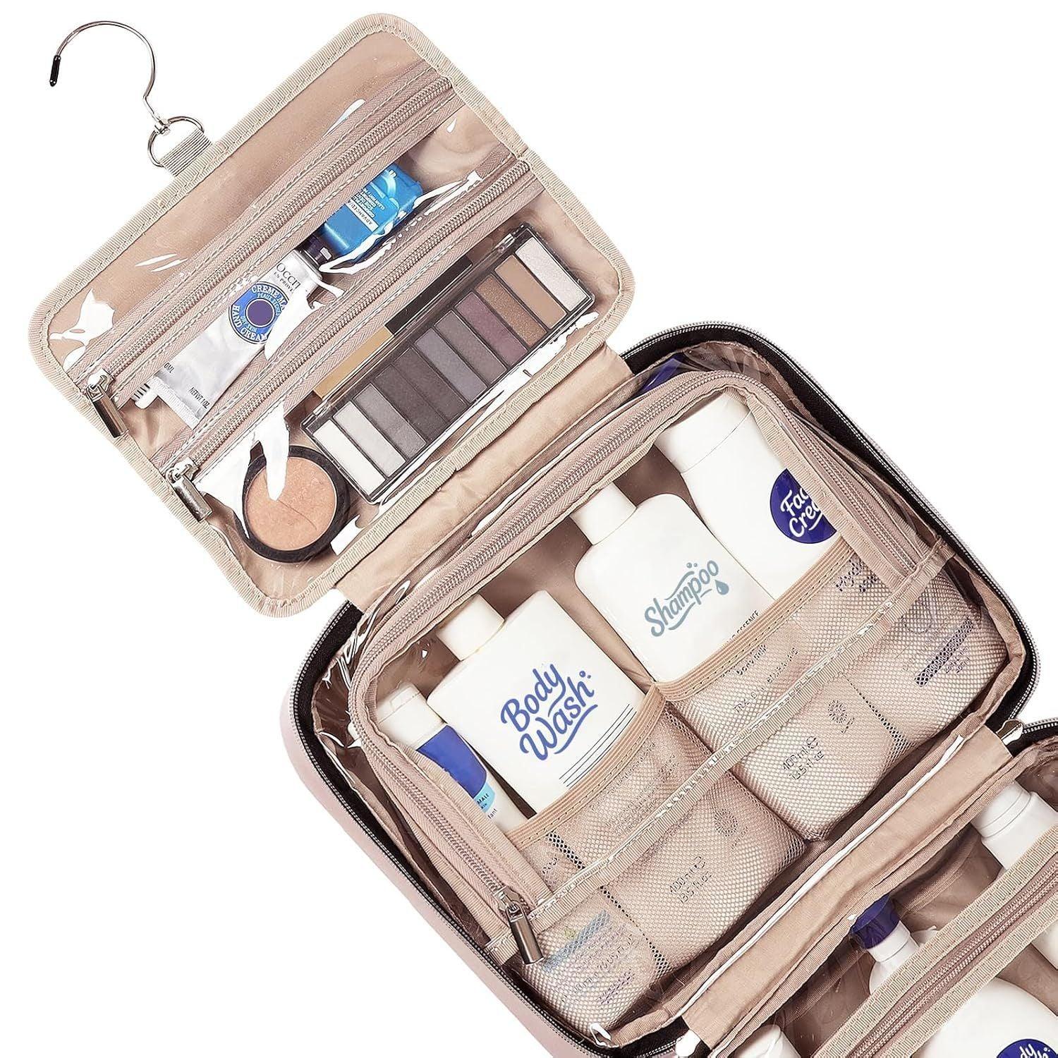 Light Blue Large Capacity Hanging Toiletry Bag for Women(30.5 x 22.5 x 12 cm) - Checked Pattern Waterproof Cosmetic Organizer, Dry/Wet Separation & Multi-Compartment