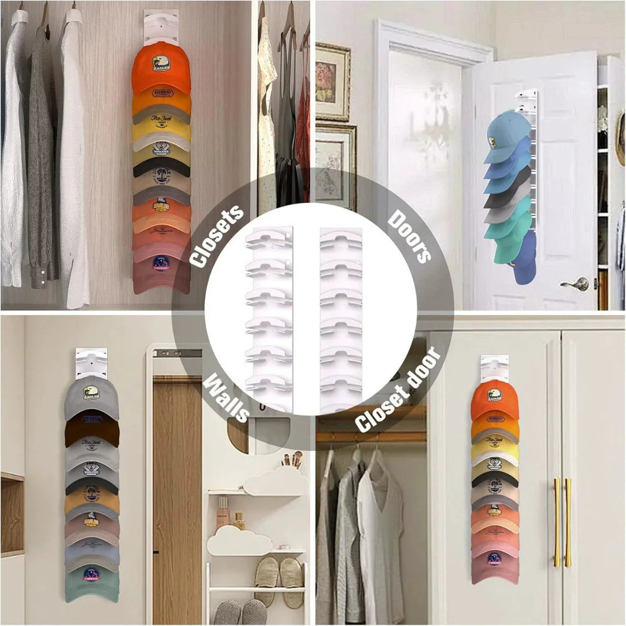 2-Pack 10-Tier Black Wall-Mounted Hat Rack with Installation Accessories - Space-Saving Plastic Baseball Cap and Other Hat Organizers