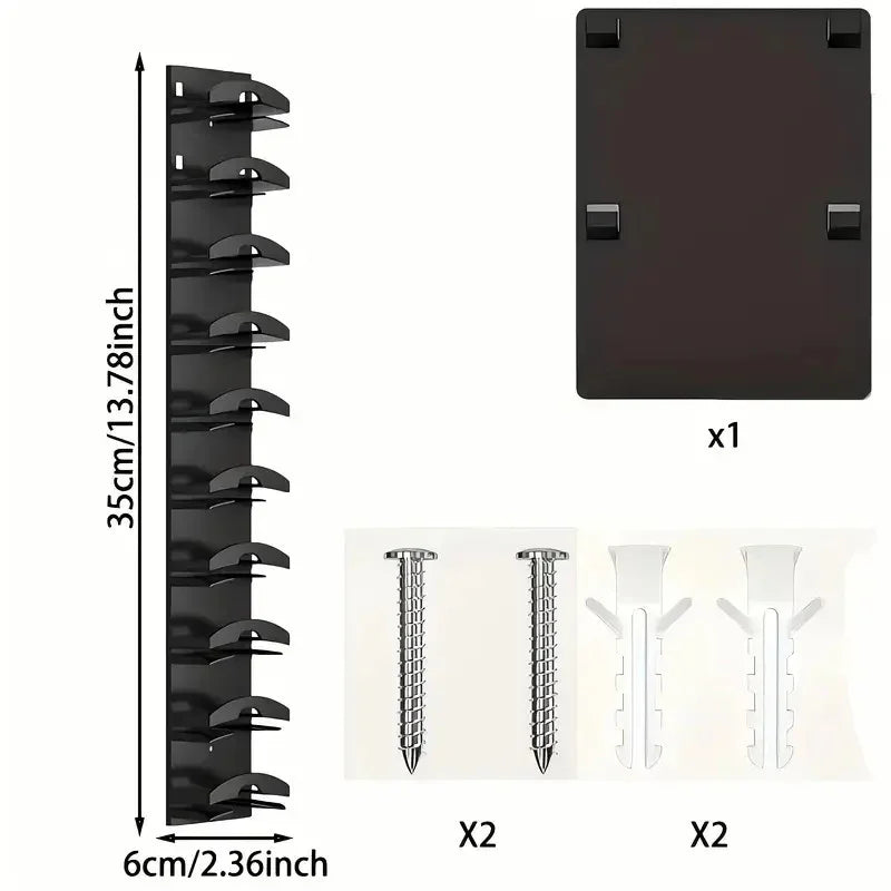 2-Pack 10-Tier Black Wall-Mounted Hat Rack with Installation Accessories - Space-Saving Plastic Baseball Cap and Other Hat Organizers