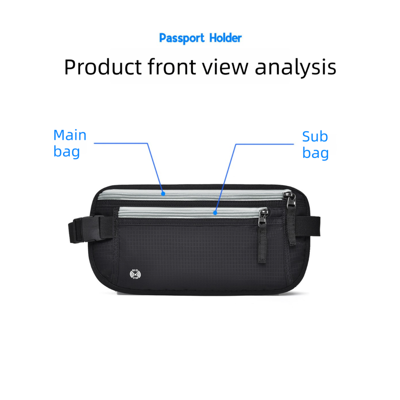Blue RFID Blocking Slim Anti-Theft Fanny Pack for Outdoor Travel - Hidden Money Belt for Passport, Documents & Cash