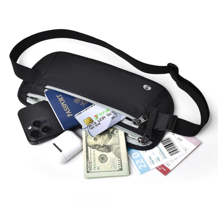 Black RFID Blocking Slim Anti-Theft Fanny Pack for Outdoor Travel - Hidden Money Belt for Passport, Documents & Cash