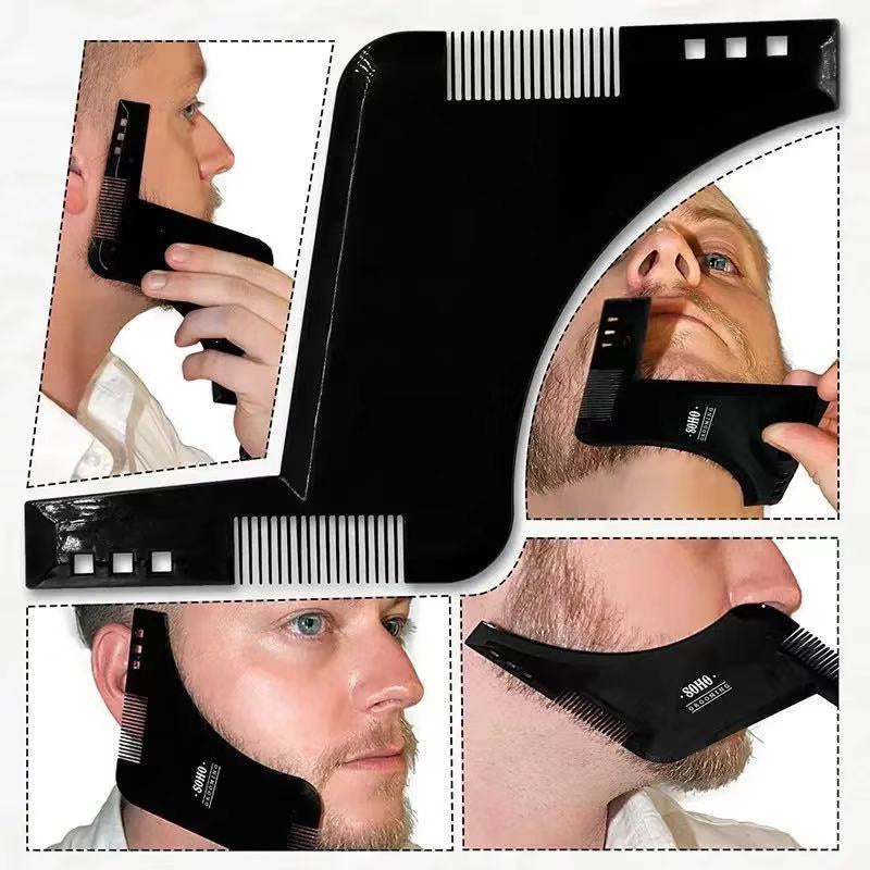 4-Pack Dual-Sided Beard Shaping Tool - Template Comb Set for Cheek, Neckline, and Jawline Grooming