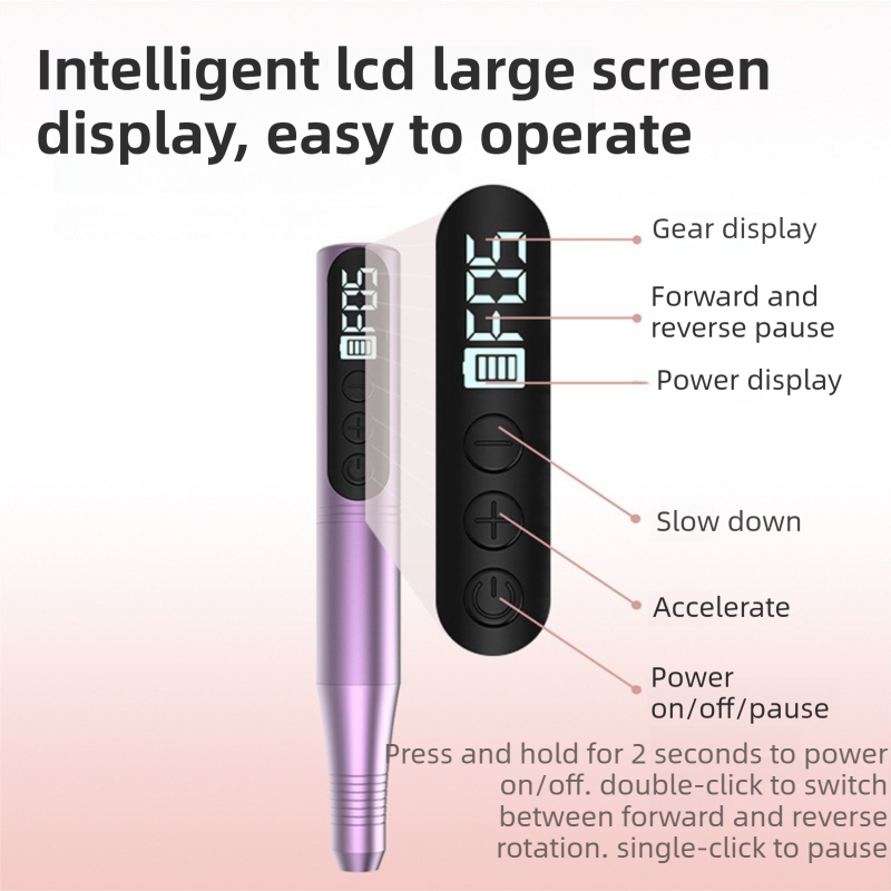 Black Portable Wireless Professional Electric Nail Drill Machine Includeing 6 Nail Drill Bits- High-Speed 20000 RPM, Adjustable 4-Speeds with LCD Display