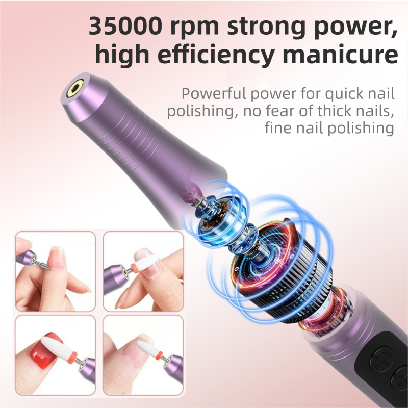 Purple Portable Wireless Professional Electric Nail Drill Machine Includeing 6 Nail Drill Bits- High-Speed 20000 RPM, Adjustable 4-Speeds with LCD Display