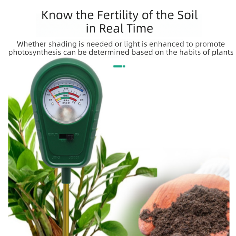 3-in-1 Mechanical Pointer Soil Meter - No Batteries Required, Measures Fertility, Moisture, and pH for Gardening