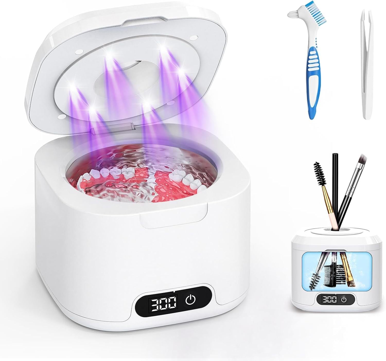 Muti-Functional Portable UV-C Ultrasonic Cleaner (49KHz) - 3 Time Modes for Deep cleaning and Sterilization, 340ml Stainless Steel Tank