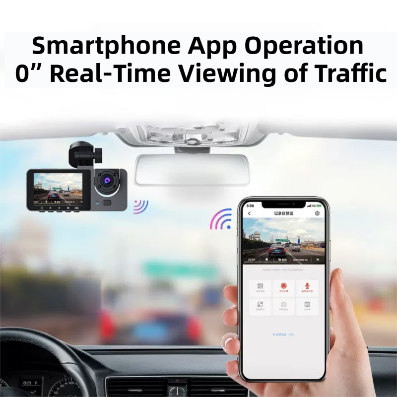 1080P 3 Million Pixels Dual-Lens Car Dash Camera  with WiFi - 170° Wide Angle Coverage,  2.7-Inch Display Screen & Reversing Aid