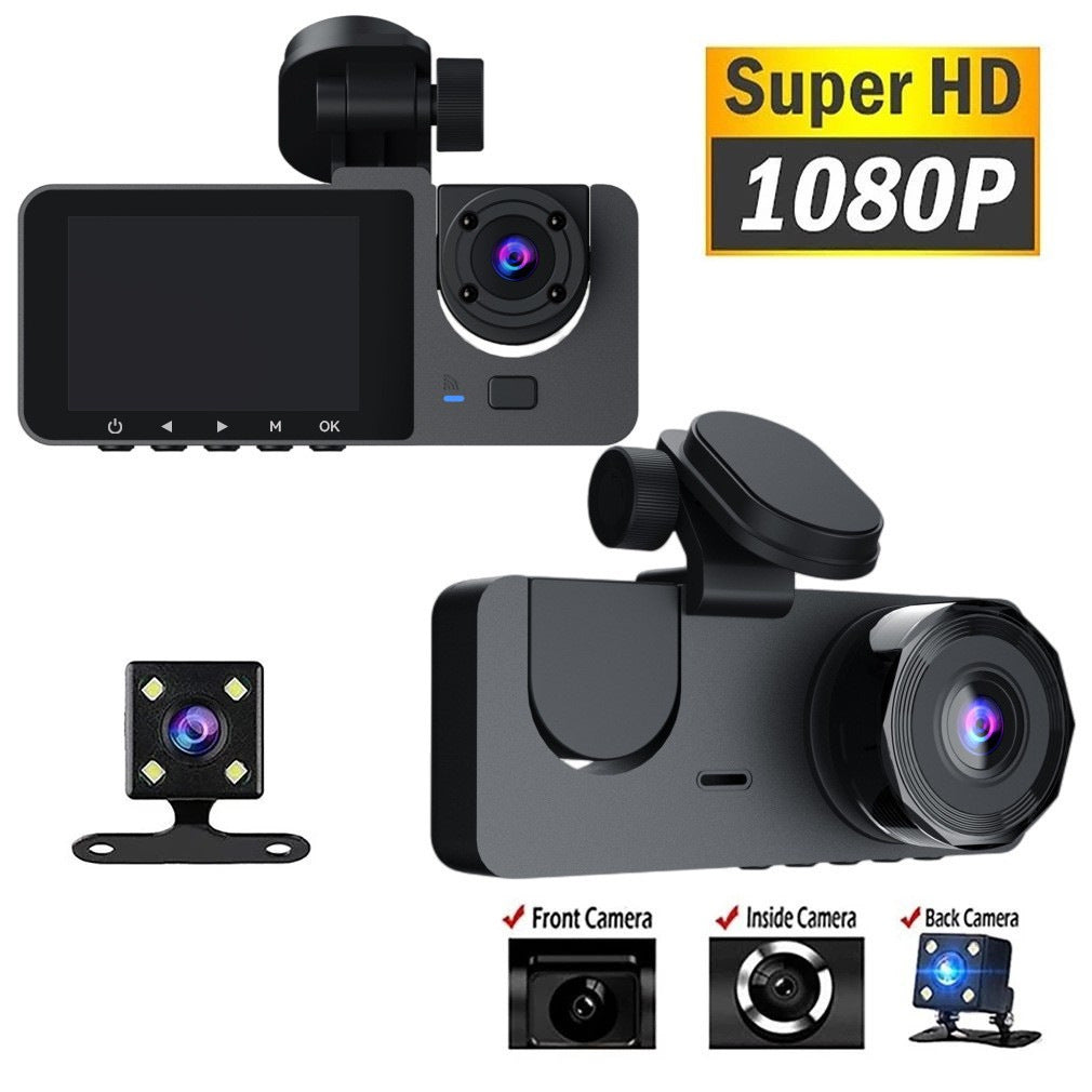 1080P 3 Million Pixels Triple-Lens Car Dash Camera  with WiFi - 170° Wide Angle Coverage,  2.7-Inch Display Screen & Reversing Aid