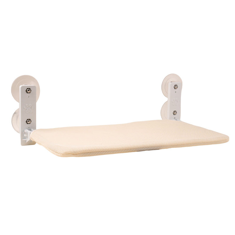 Foldable Window Beige Breathable Mesh Cat Perch(52 x 30 cm) - Cat Hammock with 85mm Strong Dual Suction Cups for Indoor Cats