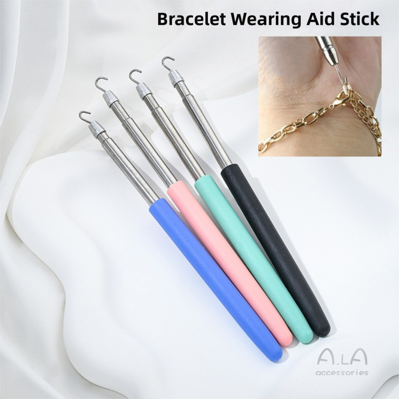 2-Pack Green Jewelry Fastener Helper Tool - Quick Bracelet & Fine Chain Wearer Aid With Telescopic Titanium Steel Hook