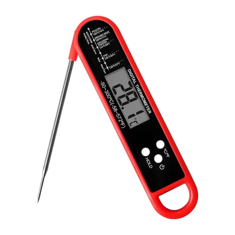 Red Folding Probe Digital LED Food Thermometer(-50℃ to 300℃) - Kitchen Cooking BBQ Meat Milk Temperature Gauge, High Accuracy with Magnet & Hanging Hole