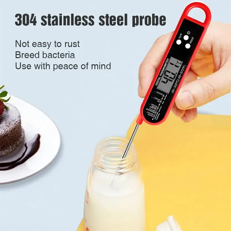 Red Folding Probe Digital LED Food Thermometer(-50℃ to 300℃) - Kitchen Cooking BBQ Meat Milk Temperature Gauge, High Accuracy with Magnet & Hanging Hole