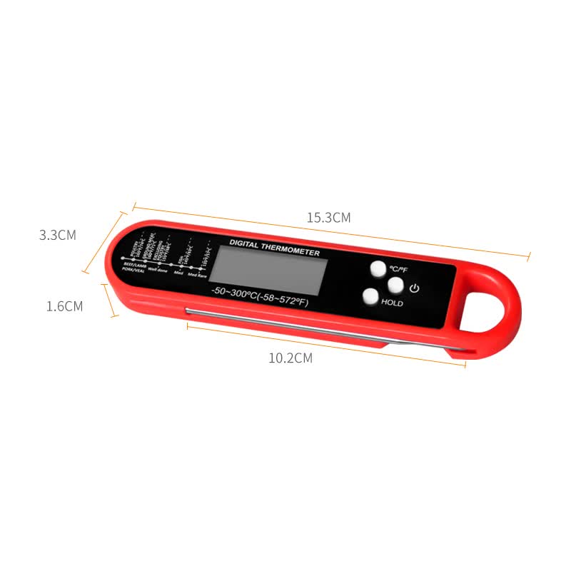 Red Folding Probe Digital LED Food Thermometer(-50℃ to 300℃) - Kitchen Cooking BBQ Meat Milk Temperature Gauge, High Accuracy with Magnet & Hanging Hole