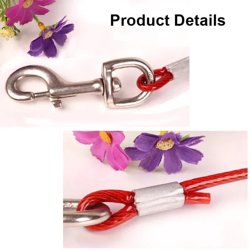 Blue Heavy-Duty Steel Wire Dual-Head Dog Tie-Out Cable Leash(5mm x 3m - 10ft) - with Dual Swivel Hooks for Tethers and Double Dog Walking