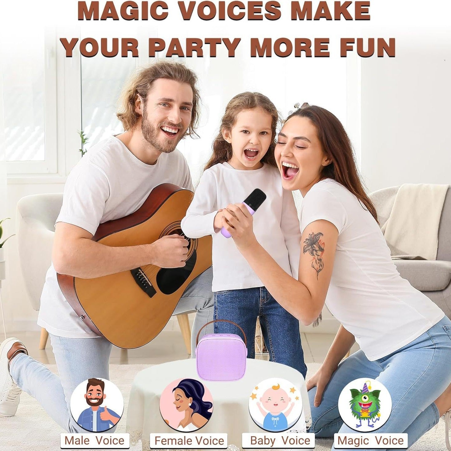 2-Set White & Purple Wireless Dual-Microphone Karaoke Speaker - Portable Handheld K1 Bluetooth All-in-One KTV Singing Machine