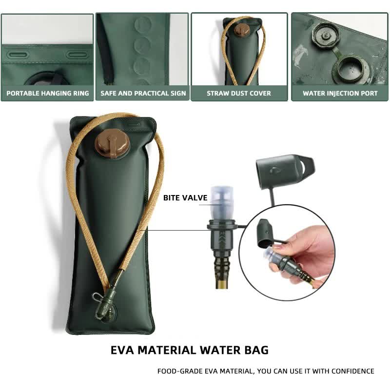Outdoor Green 2.5L Hydration Bladder for Running & Cycling - Eco-Friendly PEVA Material Water Reservoir Pack Insert with Bite Valve & 93CM Water Pipe