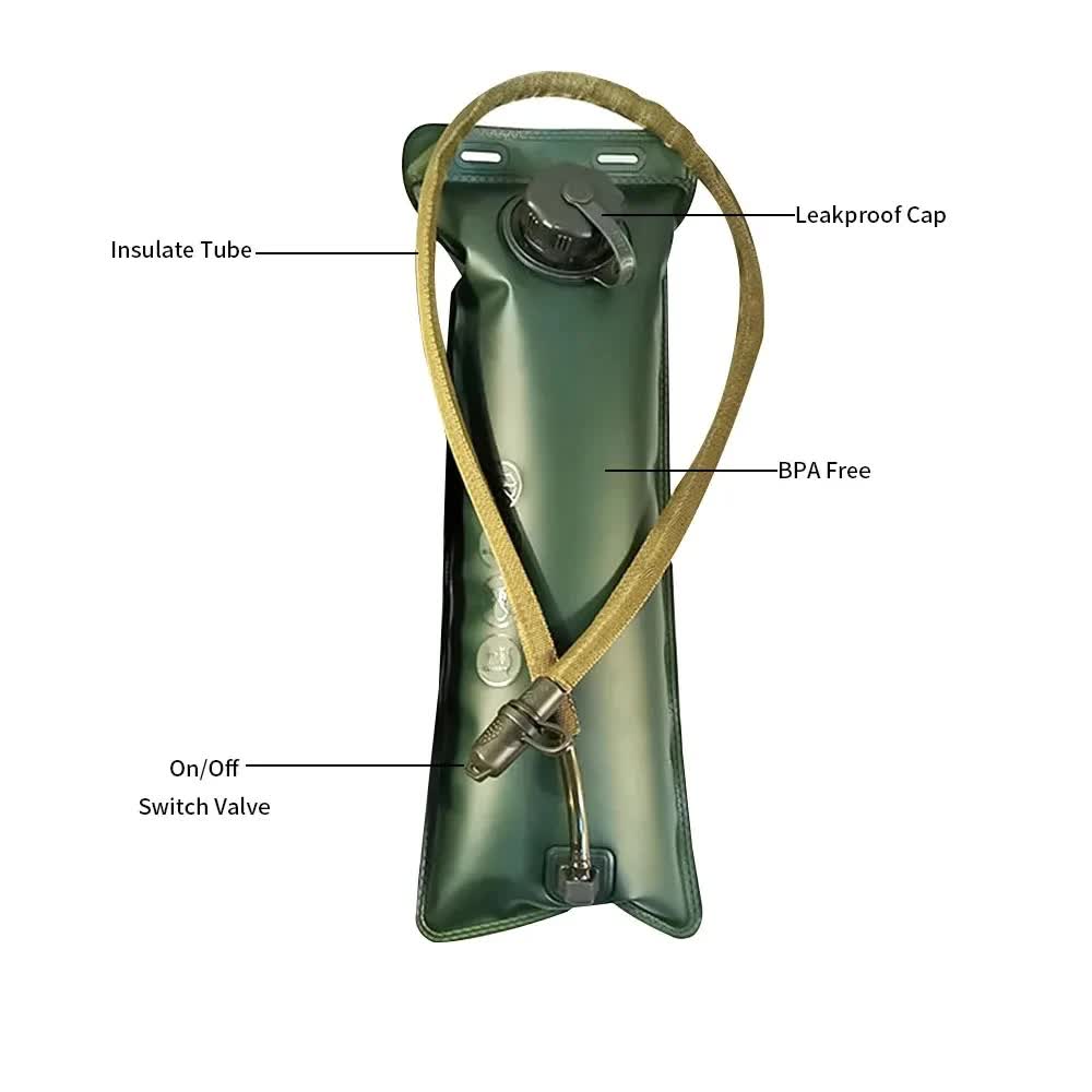 Outdoor Green 3L Hydration Bladder for Running & Cycling - Eco-Friendly PEVA Material Water Reservoir Pack Insert with Bite Valve & 93CM Water Pipe