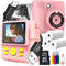 Pink ABS-681 Portable Kids Mini Digital Polaroid with 32GB Card,  3 Rolls Printing Paper & 6 Color Pens - Instant Print Thermal Photo Printer for DIY Fun