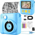 Blue ABS-681 Portable Kids Mini Digital Polaroid with 32GB Card,  3 Rolls Printing Paper & 6 Color Pens - Instant Print Thermal Photo Printer for DIY Fun