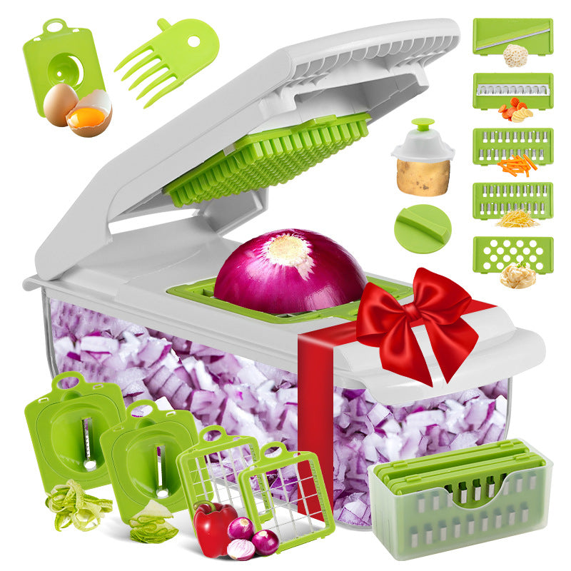 18-Piece White-Green Multi-Function Vegetable Chopper & Slicer Set - Rotary Grater with 5 Muti-Style Stainless Steel Blades for Home Kitchen