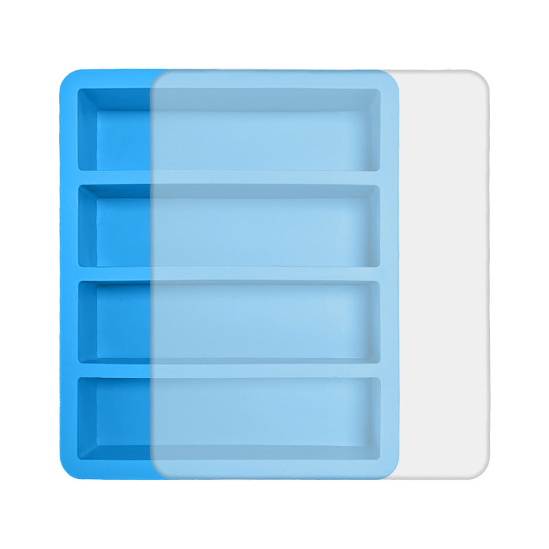 2-Packs Blue Flexible 4-Grid Silicone Long Ice Cube Tray with Lid - Easy Release Reusable Mold for Narrow Bottles & Cocktails