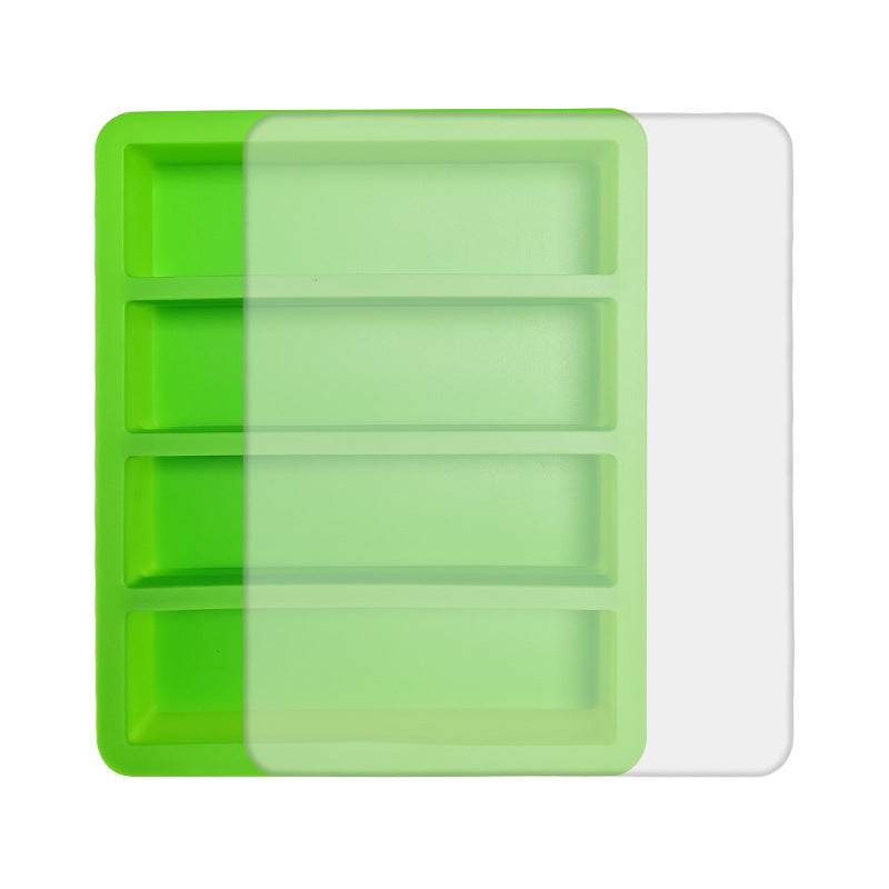 2-Packs Green Flexible 4-Grid Silicone Long Ice Cube Tray with Lid - Easy Release Reusable Mold for Narrow Bottles & Cocktails