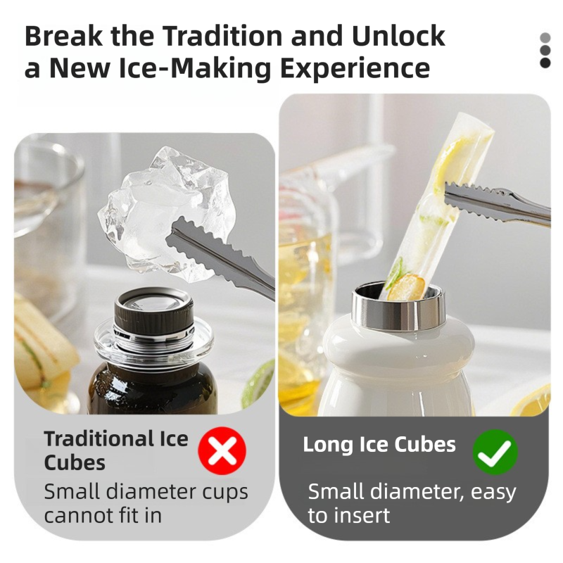 2-Packs Grey Flexible 4-Grid Silicone Long Ice Cube Tray with Lid - Easy Release Reusable Mold for Narrow Bottles & Cocktails