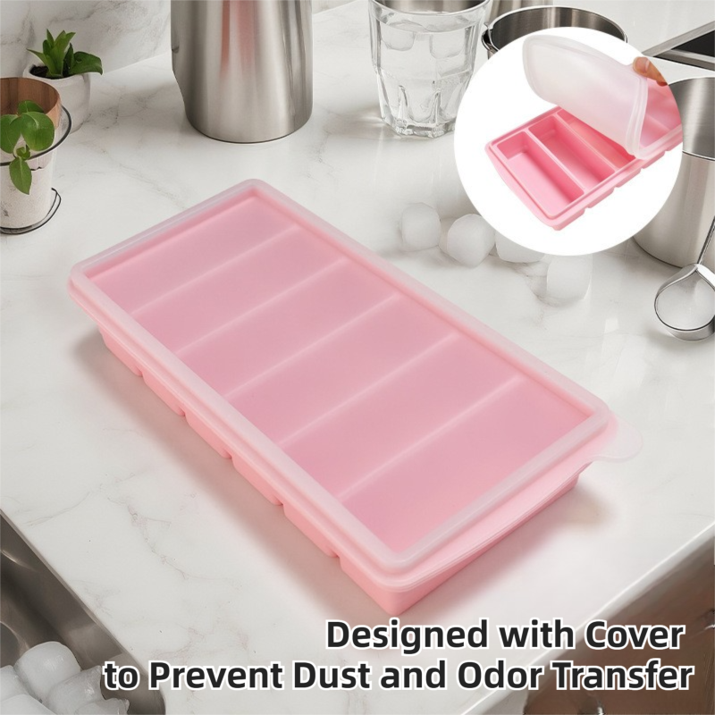 2-Packs Pink 6-Grid Extra Long Silicone Ice Cube Tray - Easy Release Reusable Food Grade Mold for Whiskey, Cocktails & Commercial Use