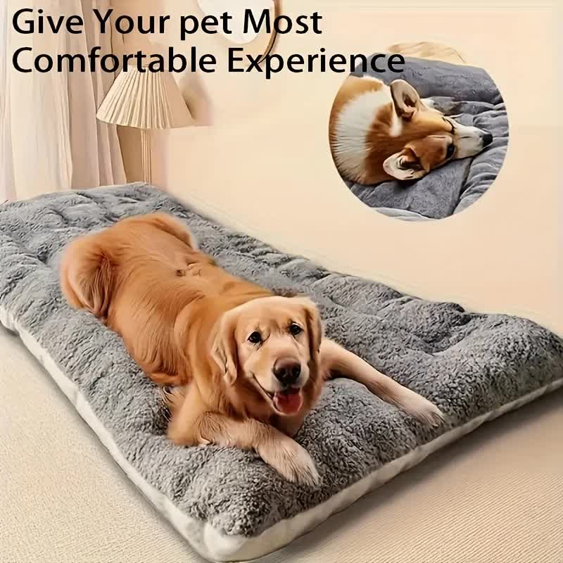 Superior Insulation Grey Dual-Sided Pet Sleeping Mat(45X90CM) for Dogs & Cats - 3D Thickened Support & Durable Wavy Quilting, Reversible Lamb Velvet & Brushed Cotton Bed