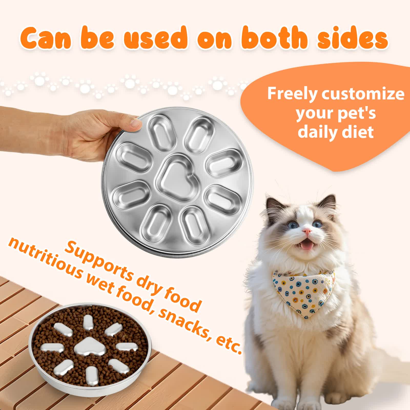 2-Pack Reversible Heavy-Duty 304 Stainless Steel Slow Feeder Bowl(23x23x3.5CM) - Anti-Slip/Tip Pet Dish for Dogs & Cats to Prevent Bloating and Choking