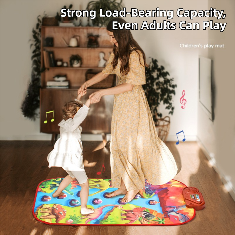 2-Pack Kids Multifunctional Electronic Dance Mat(52x86CM) - Dinosaur & Transport Theme Play Mat with Sound Recognition for Early Education and Physical Exercise