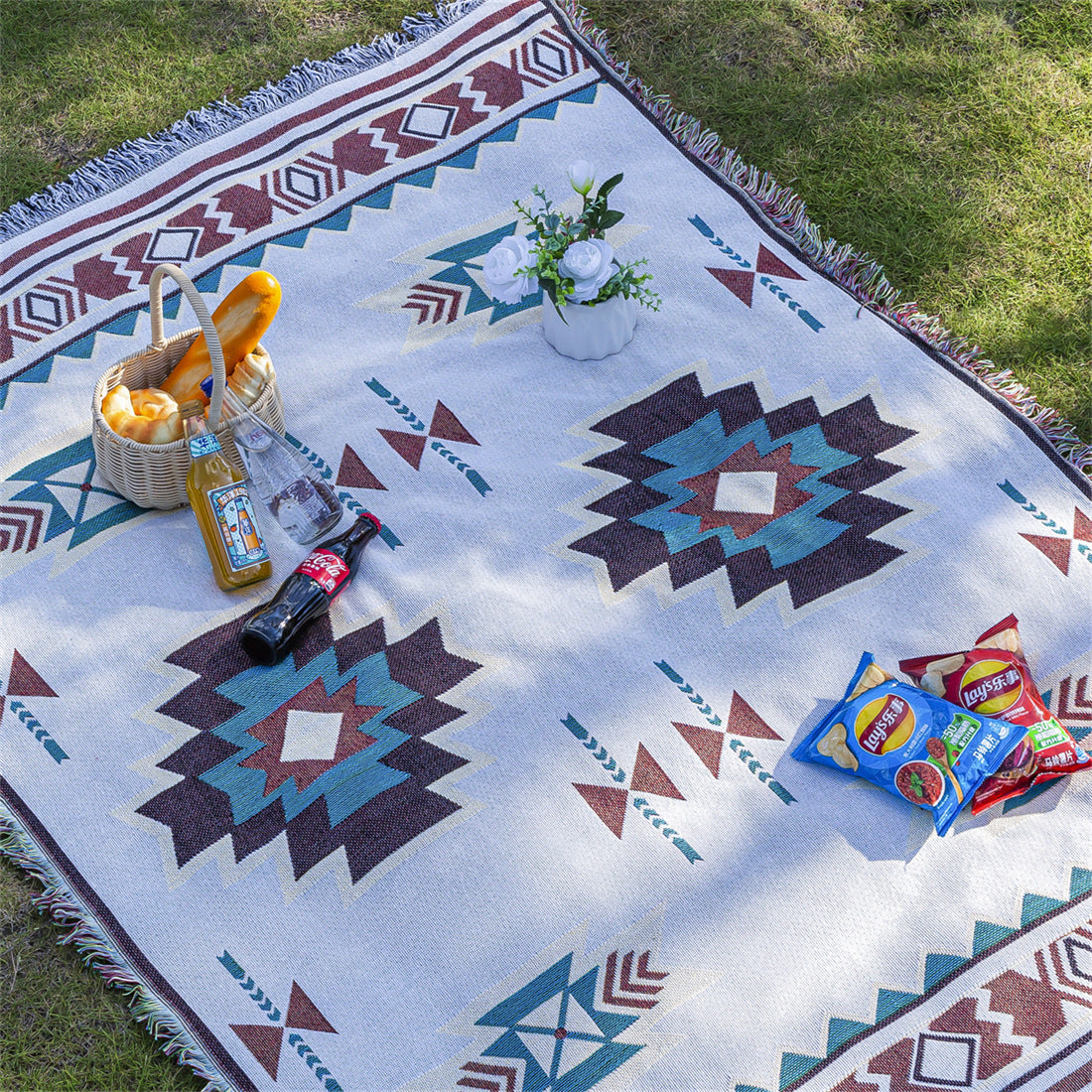 Mutifunctional 90 x 180 CM Bohemian Outdoor Picnic Blanket & Throw - Thick, Moisture-Proof Mat for Camping, Beach & Home Decor