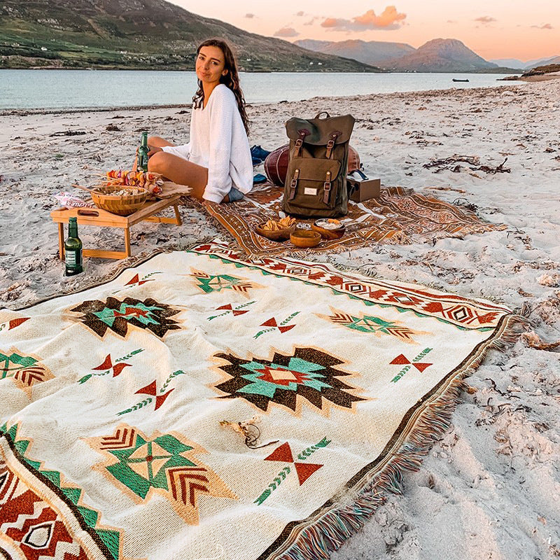 Mutifunctional 90 x 180 CM Bohemian Outdoor Picnic Blanket & Throw - Thick, Moisture-Proof Mat for Camping, Beach & Home Decor